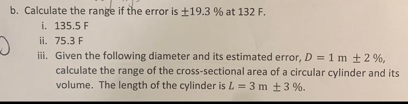 Solved b. Calculate the range if the error is ±19.3% at 132 | Chegg.com