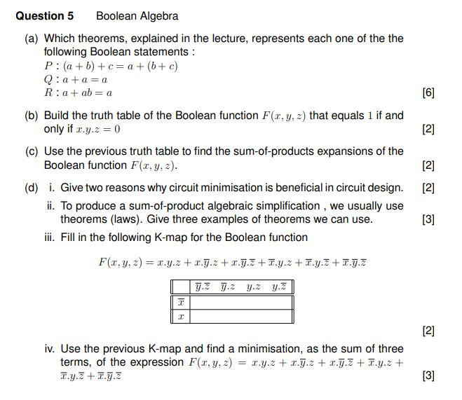 Solved Question 5 Boolean Algebra (a) Which theorems, | Chegg.com