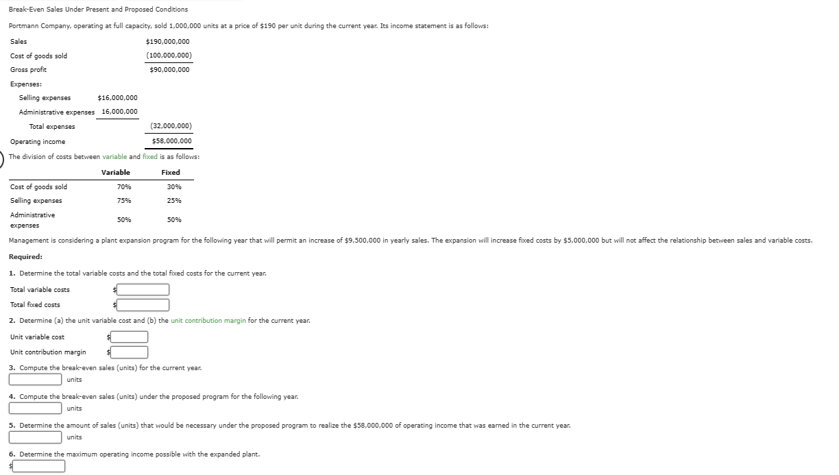 Solved Break-Even Sales Under Present and Proposed | Chegg.com