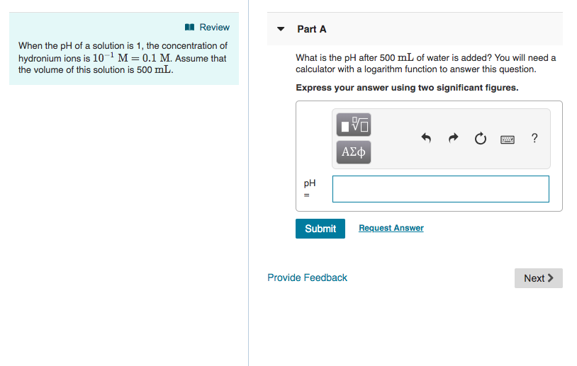 Solved Review Part A When the pH of a solution is 1, the | Chegg.com