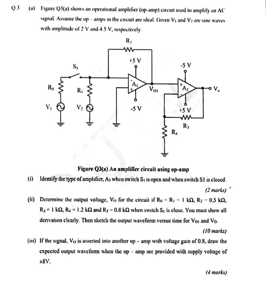 Solved 0.3 (a) Figure Q3(a) shows an operational amplifier | Chegg.com