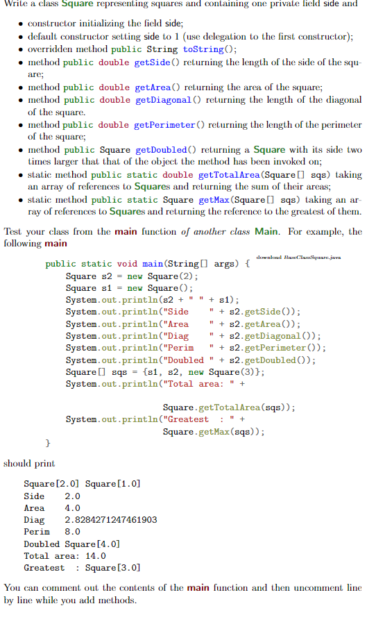 Solved Write a class Square representing squares and | Chegg.com