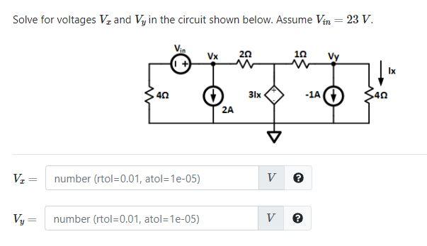 Solved Solve for voltages V, and Vy in the circuit shown | Chegg.com
