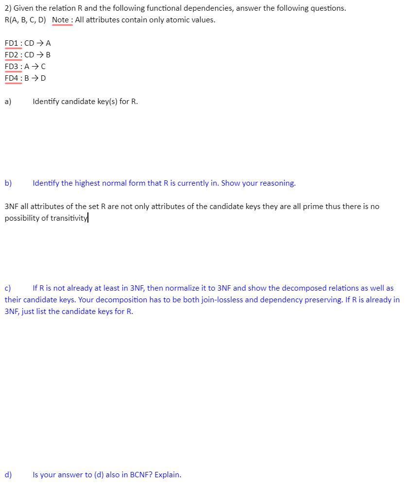 Solved 2) Given the relation R and the following functional | Chegg.com