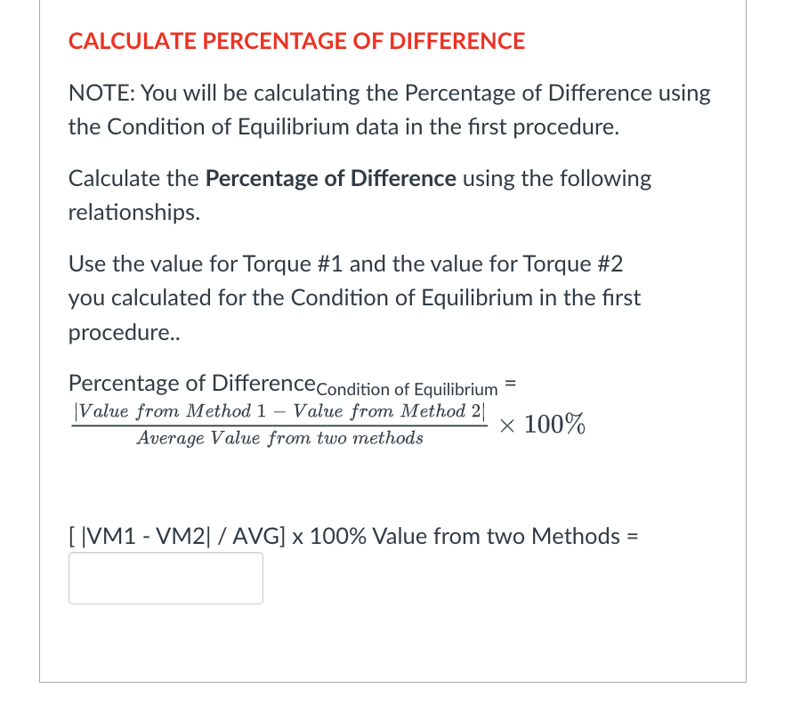 CALCULATE PERCENTAGE OF DIFFERENCE NOTE: You will be | Chegg.com