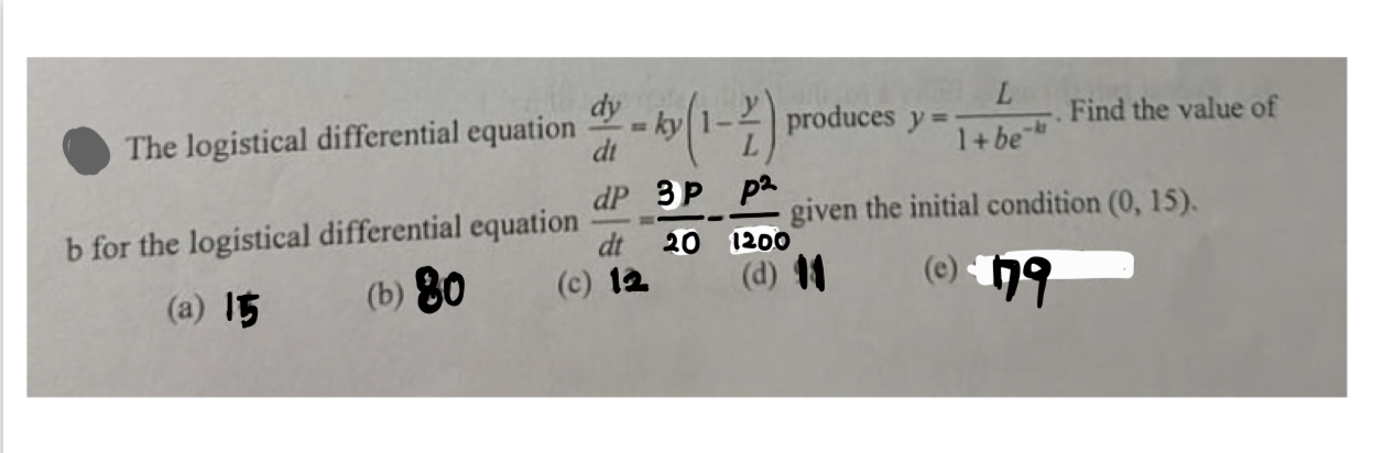 Solved The logistical differential equation dydt=ky(1-yL) | Chegg.com