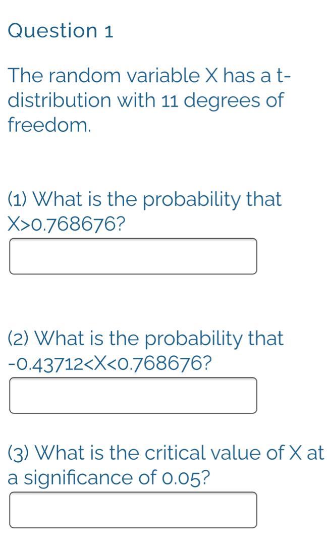 Solved Question 1 The random variable X has a t- | Chegg.com