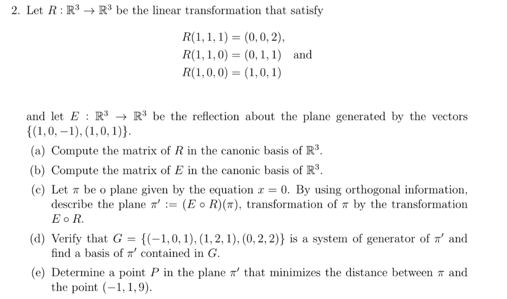 2. Let R R- R3 be the linear transformation that | Chegg.com