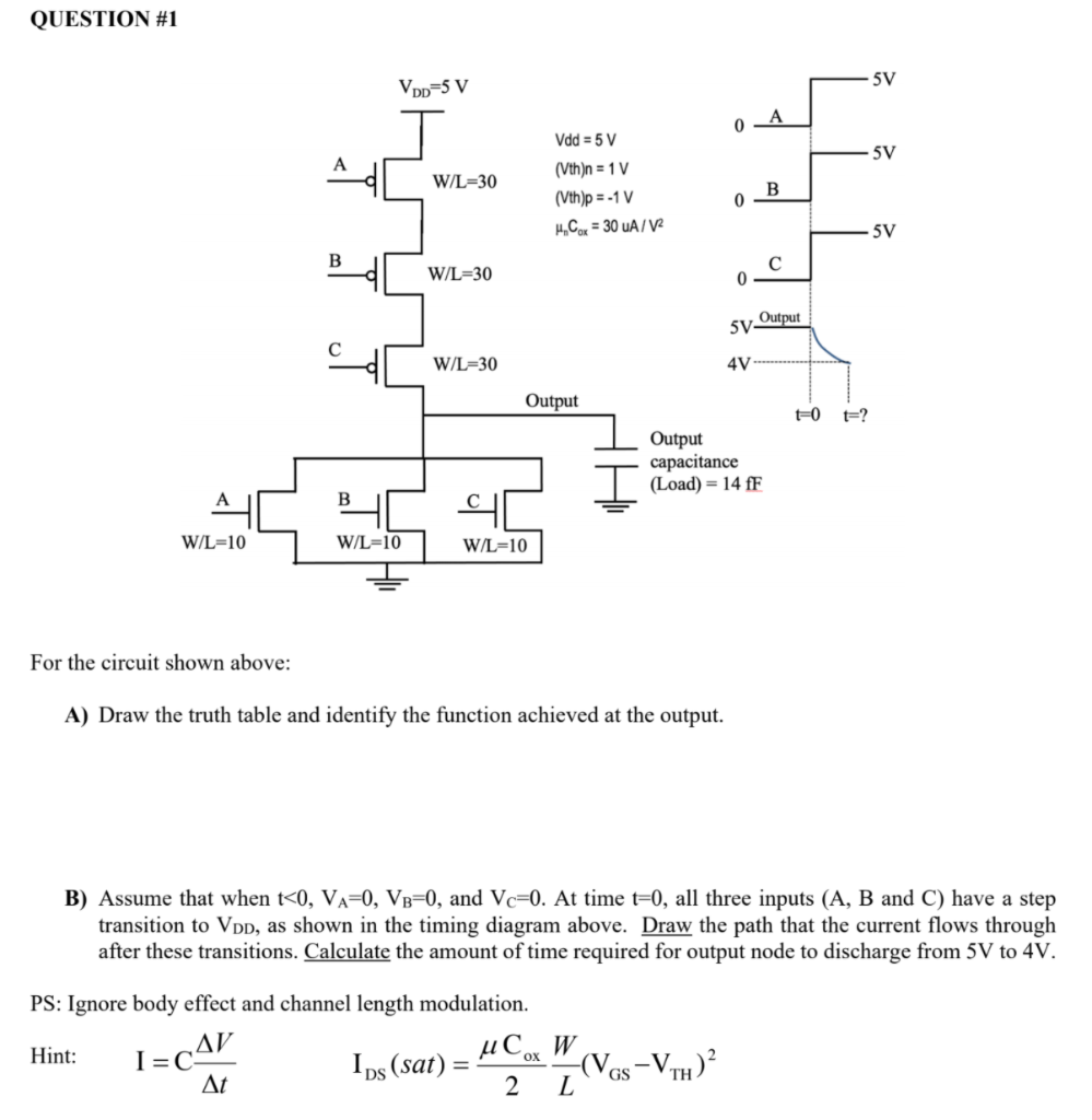 Question 1 5v Vpp 5 V Sv A W L 30 Vdd 5 V Vth Chegg Com