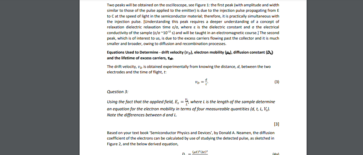 Solved Haynes - Shockley Experiment NSP - 2020 Assignment | Chegg.com