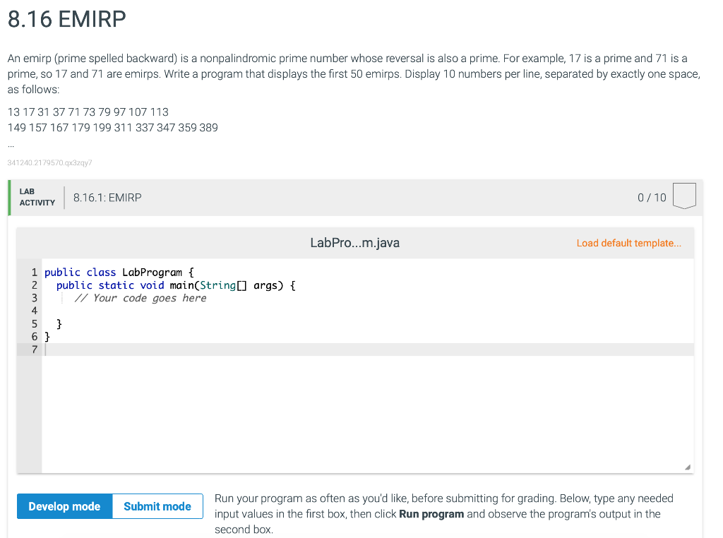 Solved 8.16 EMIRP An emirp (prime spelled backward) is a | Chegg.com
