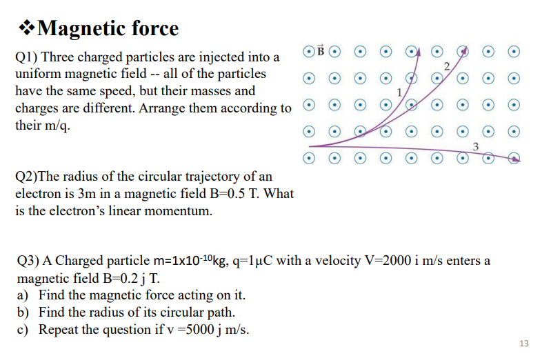 Solved OB Magnetic force Q1) Three charged particles are | Chegg.com