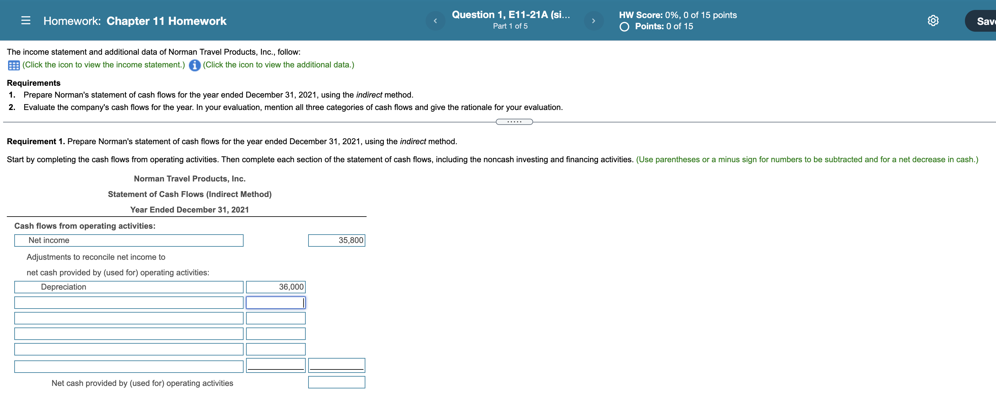 = Homework: Chapter 11 Homework Question 1, E11-21A | Chegg.com