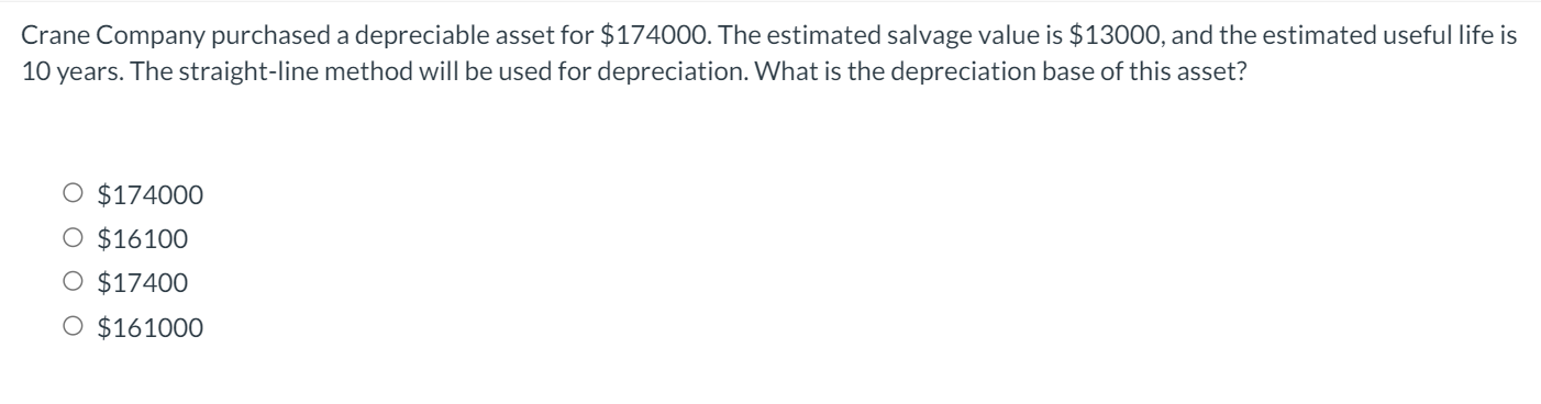 Solved Crane Company purchased a depreciable asset for | Chegg.com