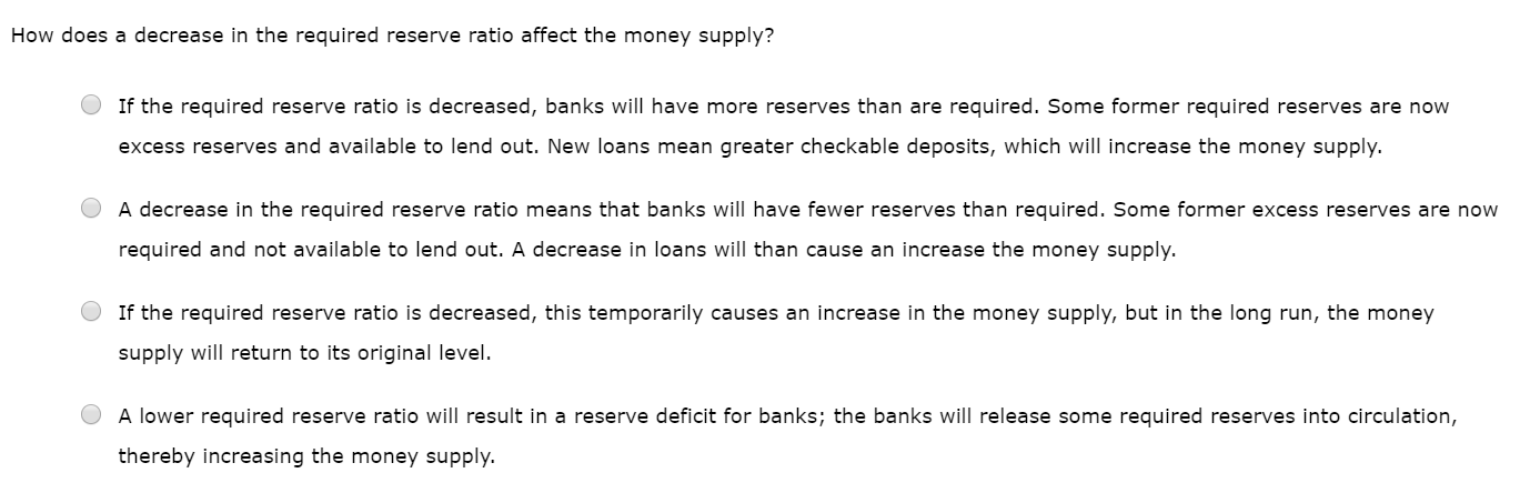 Solved How does a decrease in the required reserve ratio | Chegg.com