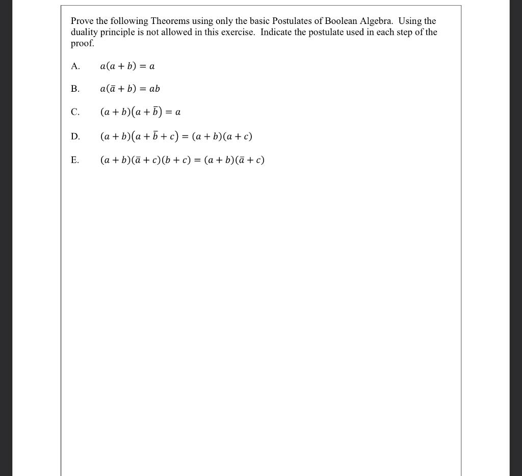 Solved Prove The Following Theorems Using Only The Basic | Chegg.com