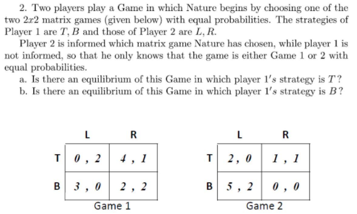 Solved 2. Two players play a Game in which Nature begins by | Chegg.com
