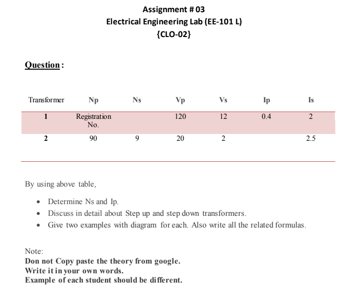 Solved Assignment #03 Electrical Engineering Lab (EE-101 L) | Chegg.com