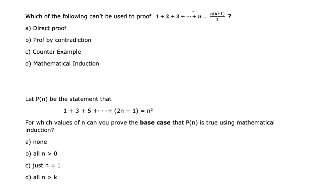 Solved n(n+1) Which of the following can't be used to proof | Chegg.com