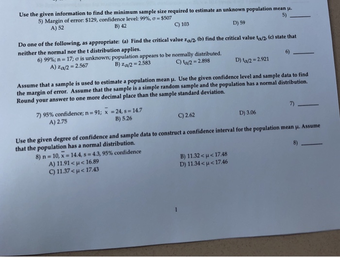 Solved Use the given information to find the minimum sample | Chegg.com
