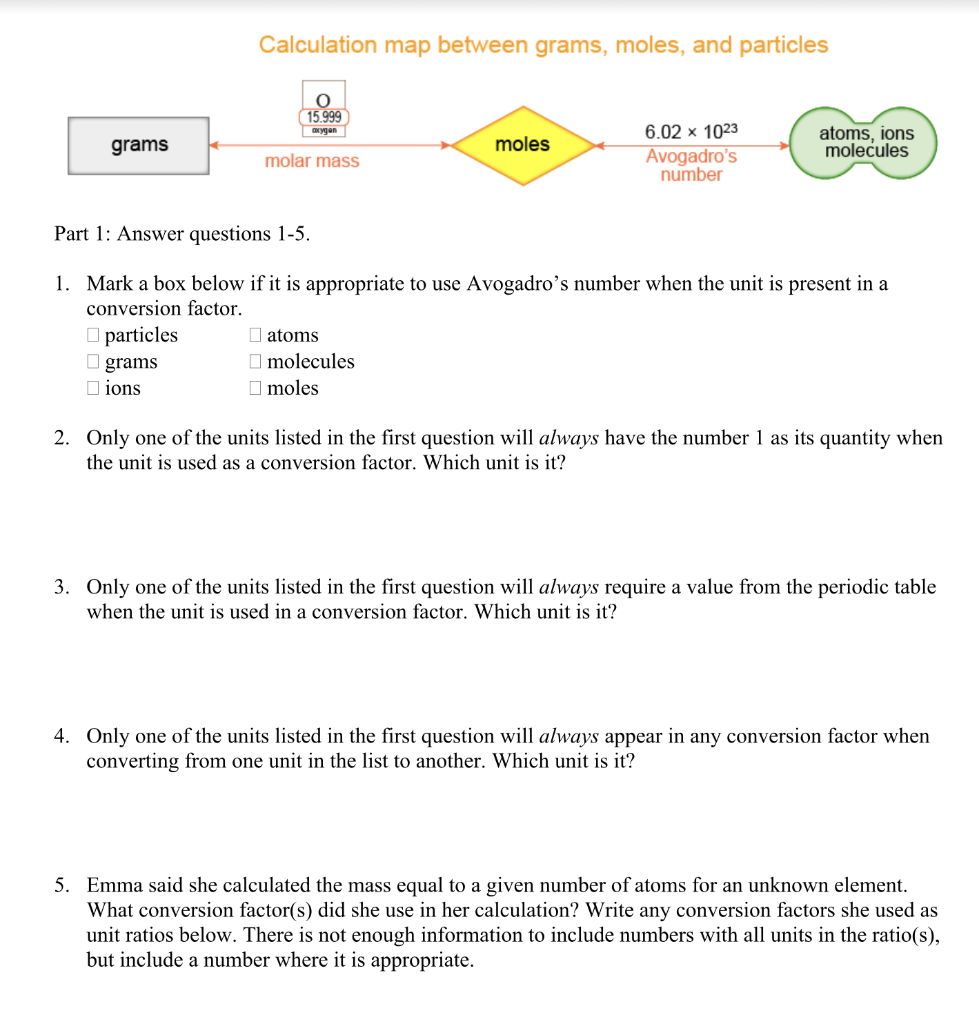 Conversion between moles outlet and grams