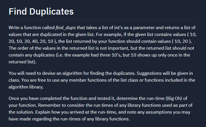 Solved Find Duplicates Write a function called find_dups | Chegg.com