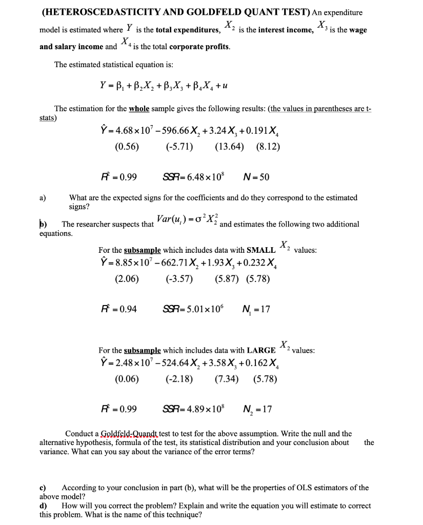 (HETEROSCEDASTICITY AND GOLDFELD QUANT TEST) An