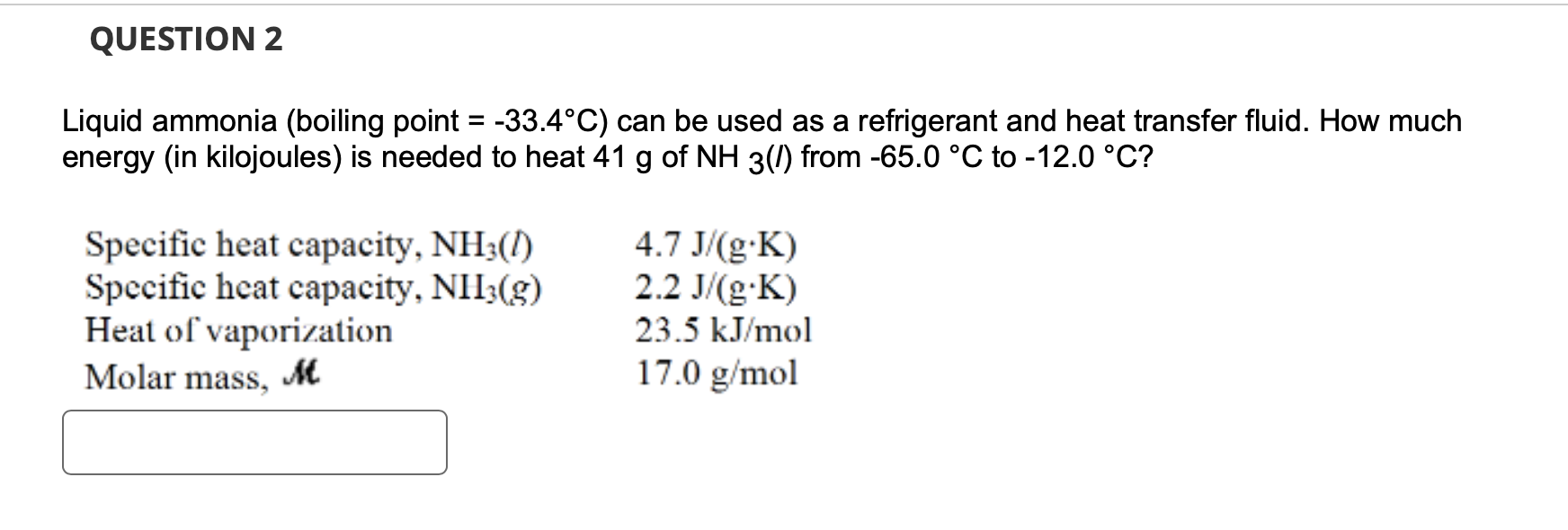 Solved Liquid ammonia (boiling point =−33.4∘C ) can be used | Chegg.com