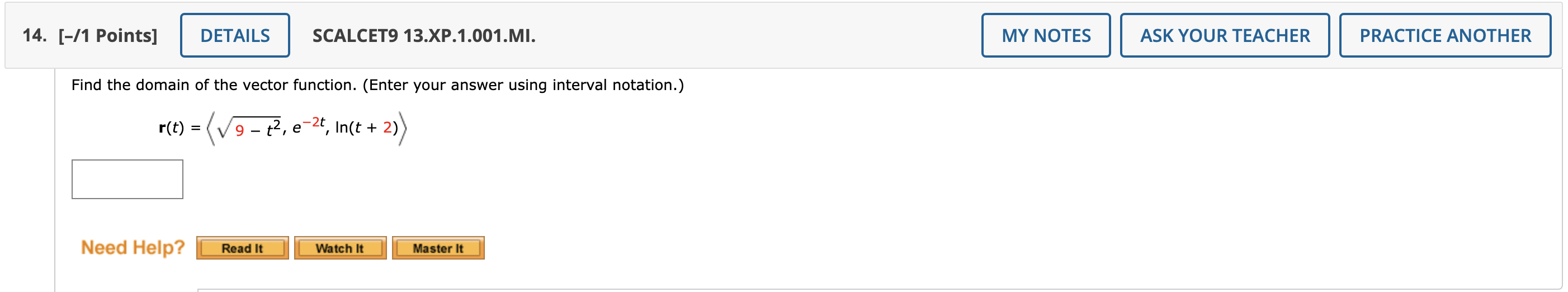 Solved [-/1 Points] SCALCET9 13.XP.1.001.MI. Find the domain | Chegg.com