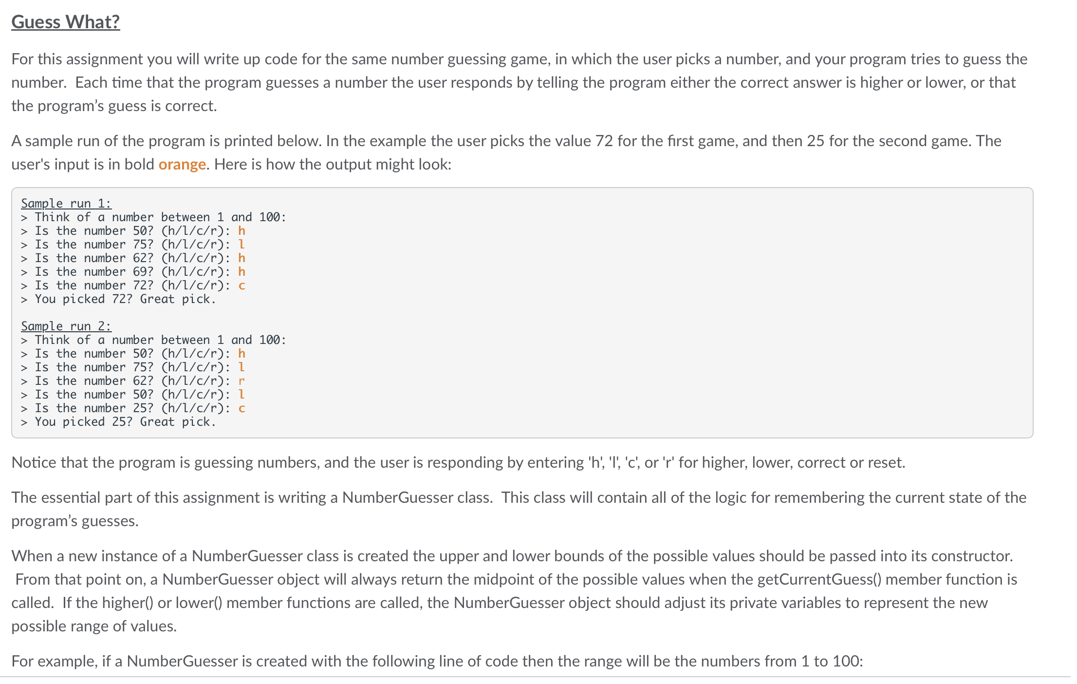 For this assignment you will write up code for the | Chegg.com