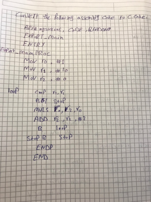Solved 2. Convert the following assembly code to C Code