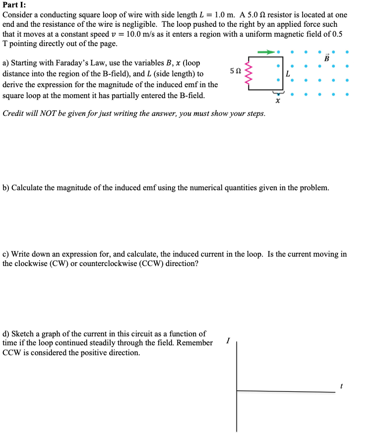 Solved Part I: Consider a conducting square loop of wire | Chegg.com