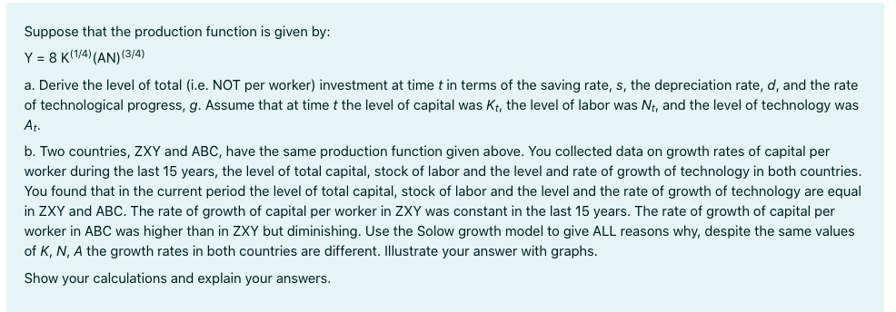 Solved Suppose That The Production Function Is Given By: Y = | Chegg.com