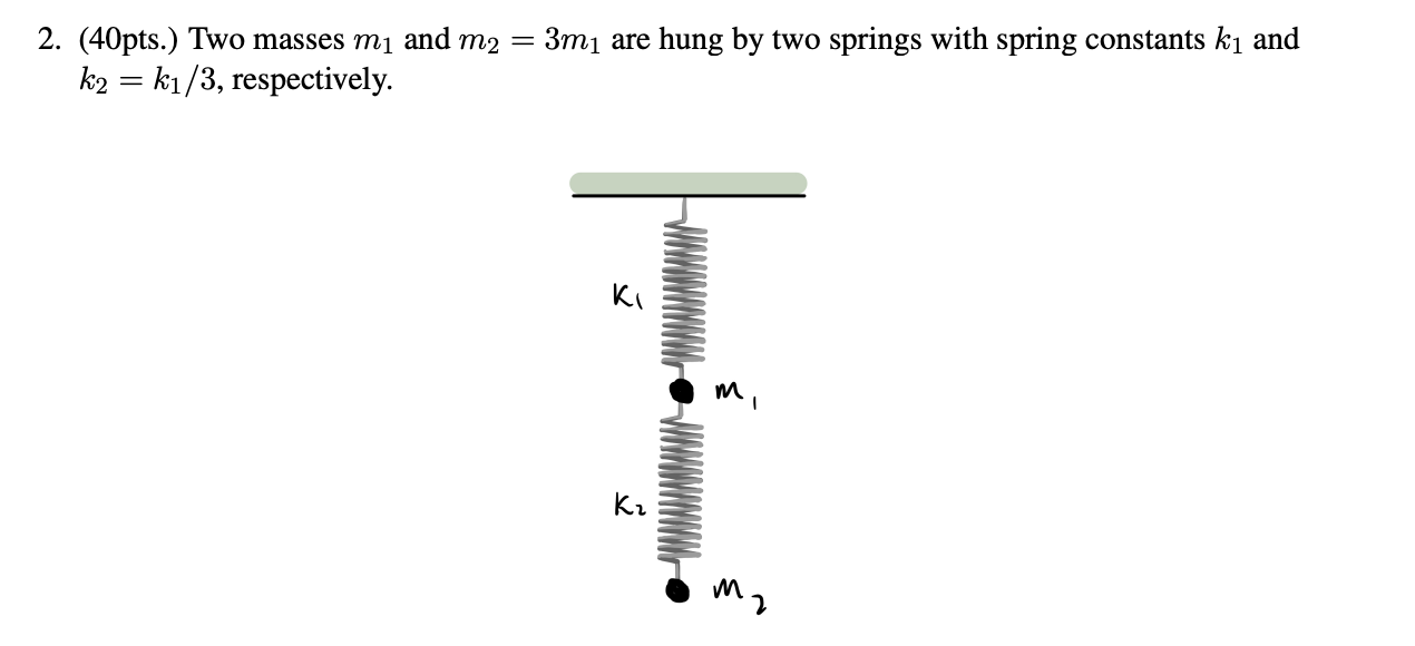 Solved 3m1 are hung by two springs with spring constants ki | Chegg.com
