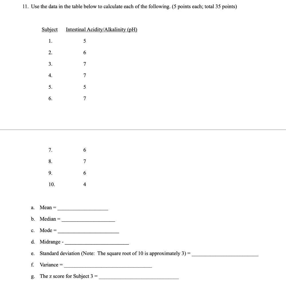 Solved 11 Use The Data In The Table Below To Calculate E Chegg Com