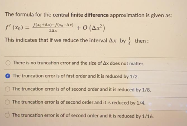 Solved The formula for the central finite difference | Chegg.com