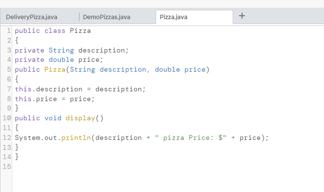 Solved Instructions Create a class named Pizza with the | Chegg.com