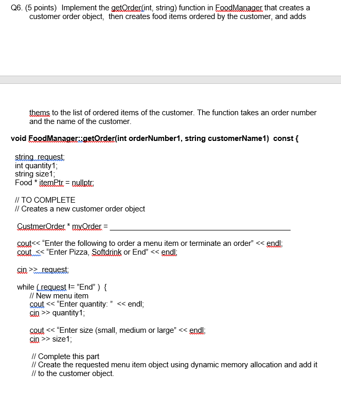 Solved The class FoodManager keeps track of all the orders | Chegg.com