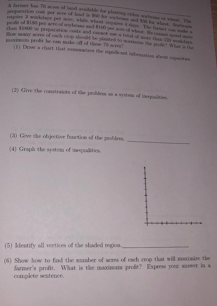 Solved preparation cost per acre of land is 60 for soybeans