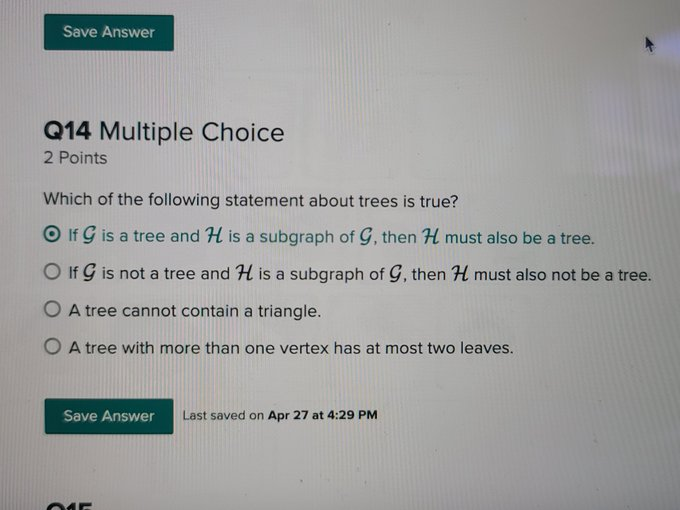 Solved Save Answer Q14 Multiple Choice 2 Points Which of the | Chegg.com