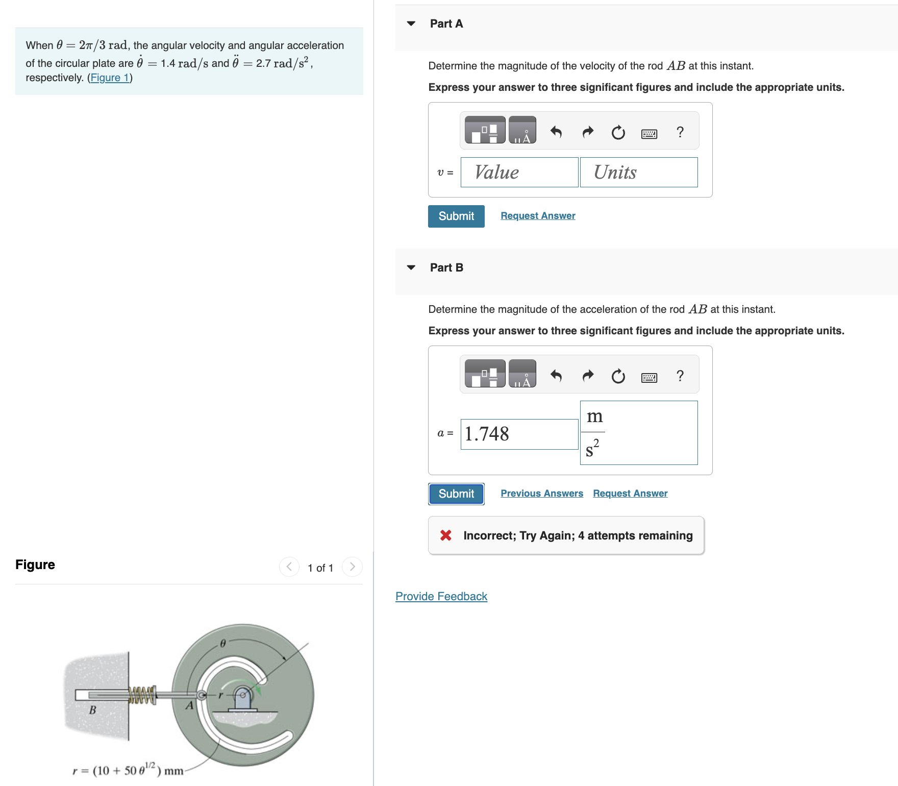 Solved When θ=2π/3rad, the angular velocity and angular | Chegg.com