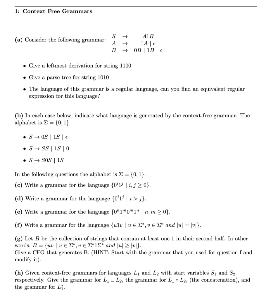 Solved (a) Consider the following grammar: B→0B∣1B∣ϵ - Give | Chegg.com