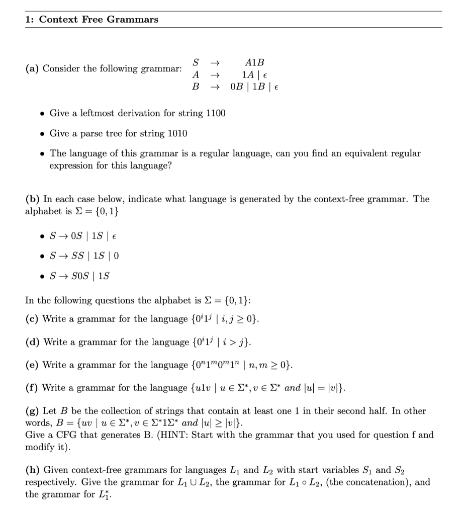 Solved (a) Consider The Following Grammar: B→0B∣1B∣ϵ - Give | Chegg.com