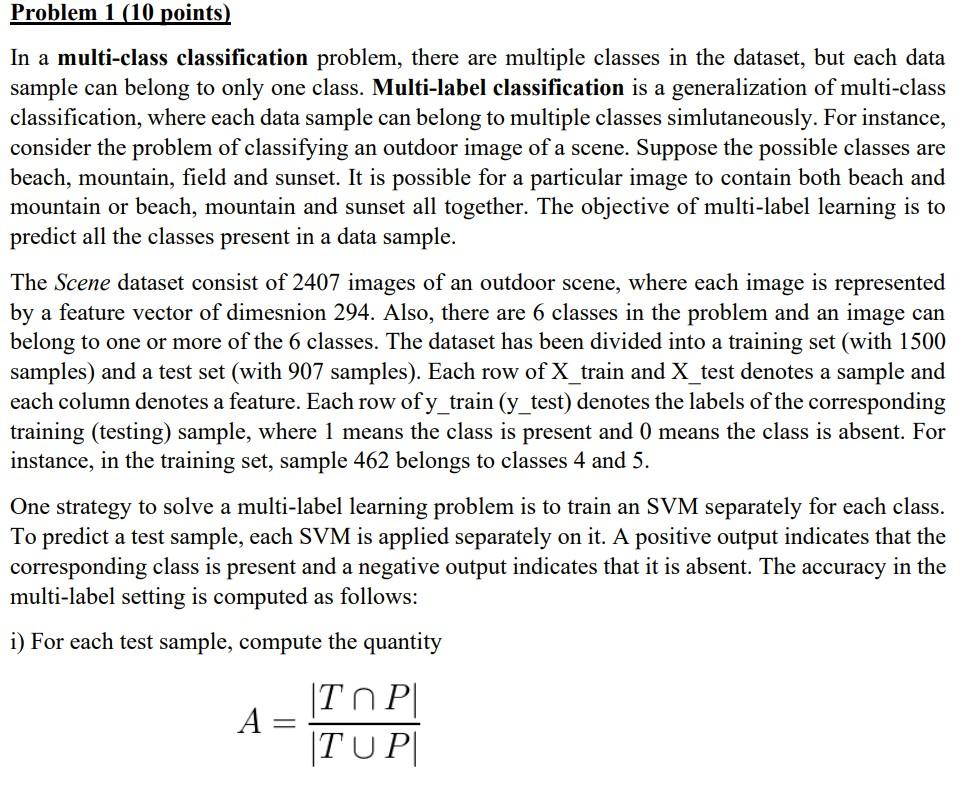 In a multi-class classification problem, there are | Chegg.com