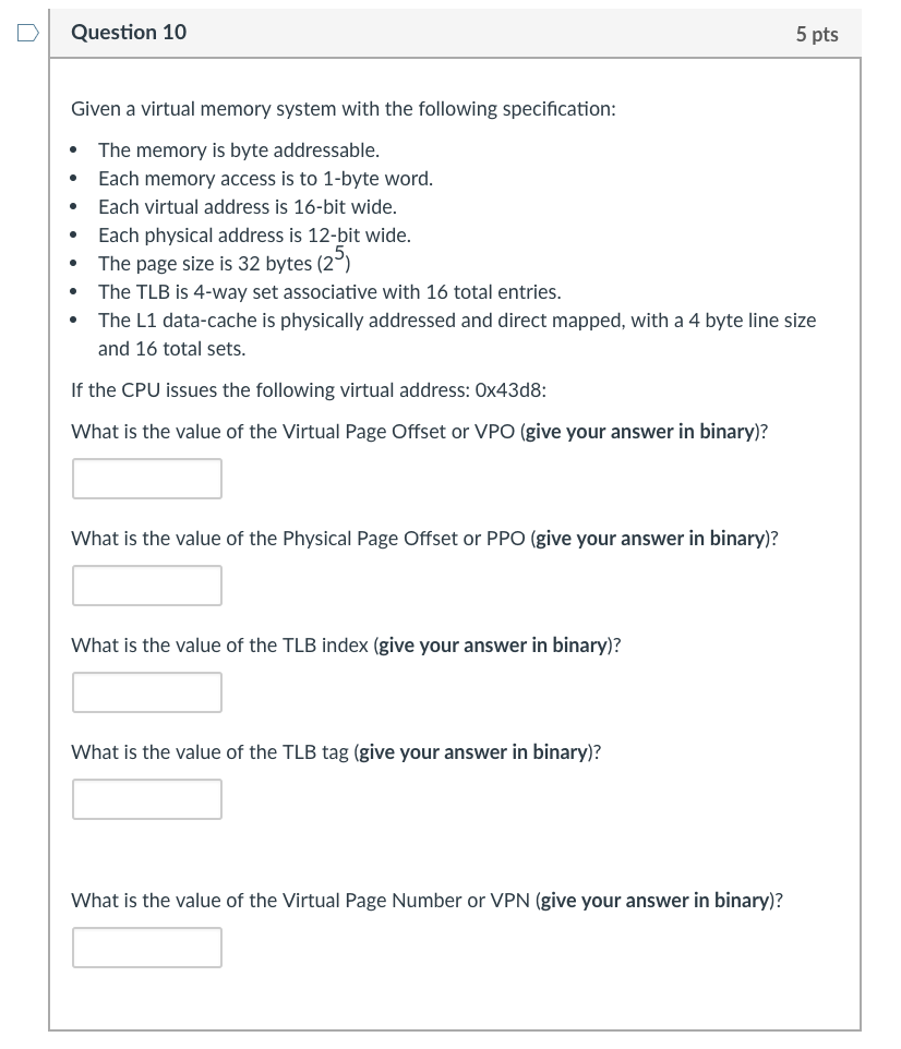 Solved D Question 10 5 Pts Given A Virtual Memory System Chegg Solved D Question 10 5 Pts Given A Virtual Memory System Chegg