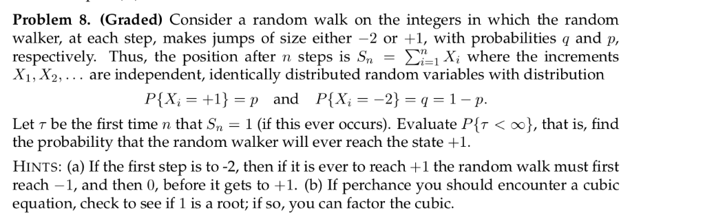 Consider a random walk on the integers in which the | Chegg.com