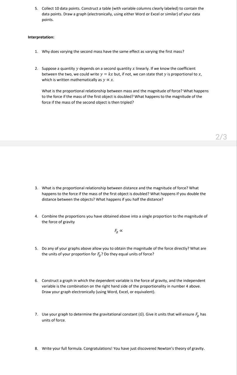 Solved 5. Collect 10 data points. Construct a table (with | Chegg.com