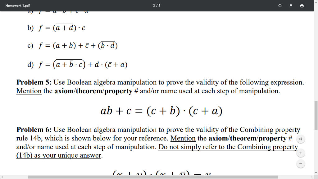 Solved Homework 1.pdf 2/2 B) F3(a + D) , C C) F (a B)b D) D) | Chegg.com