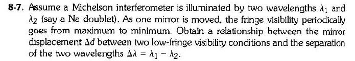 Solved 8-7. Assume a Michelson interferometer is illuminated | Chegg.com