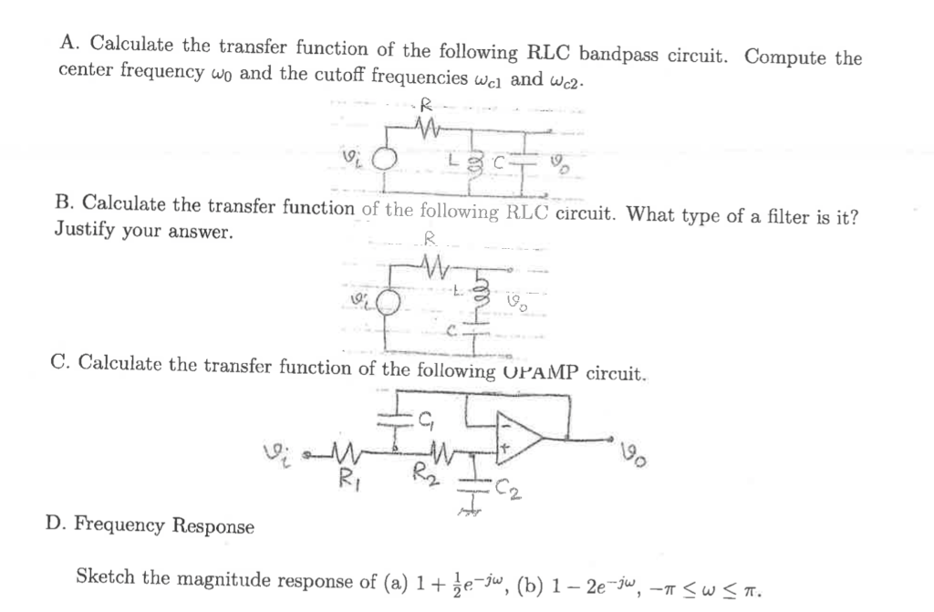 Solved A. Calculate the transfer function of the following | Chegg.com